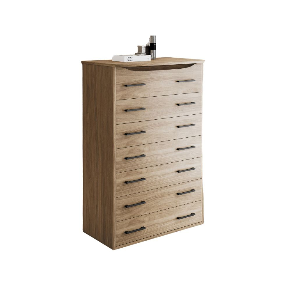 Commode à 7 tiroirs couleur noyer naturel 76x127H cm - Semainier Maxi
