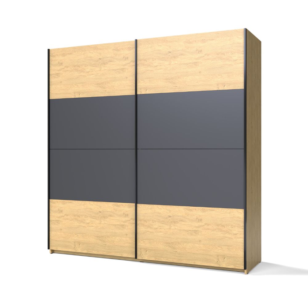 Armadio con 2 ante scorrevoli colore rovere con dettaglio antracite 200 cm - Loft2