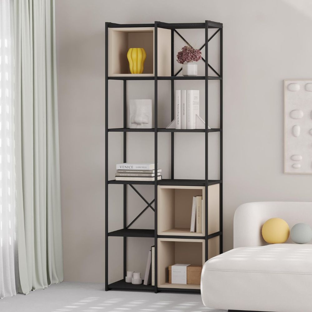 Libreria struttura in metallo nero e cubotti colore cashmere 70.7x39x179H Vale Midi