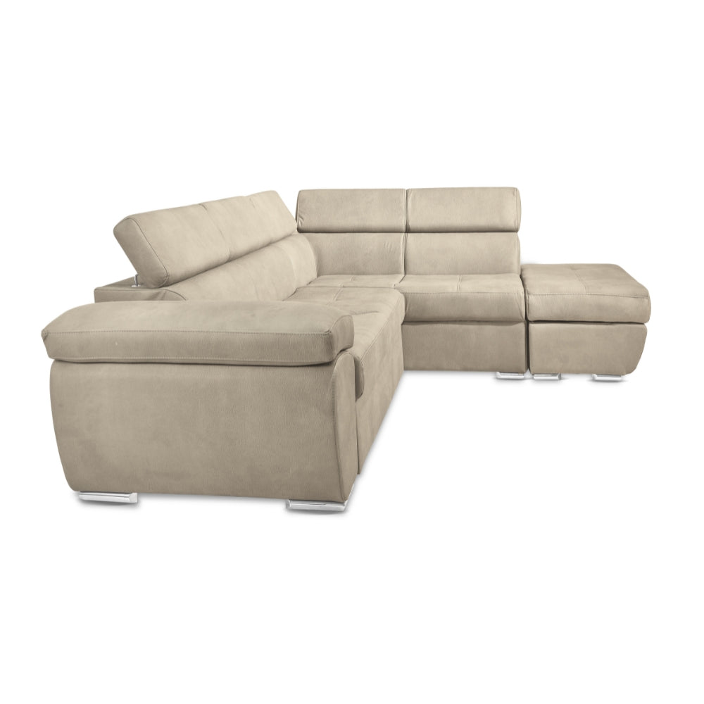 Ecksofa mit Ottomane rechts Stofffarbe Cappuccino - Fiona