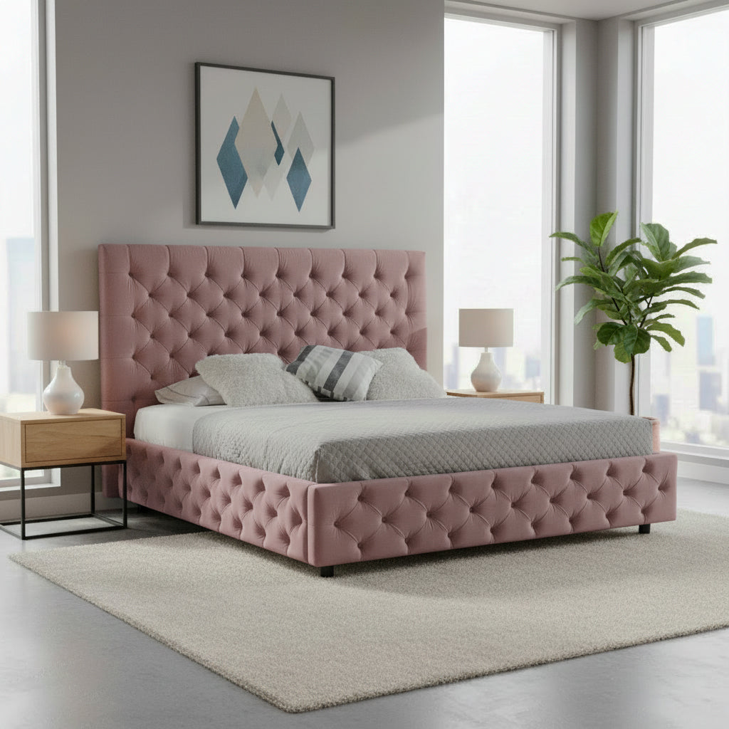 Letto matrimoniale con contenitore e testiera colore rosa - Sondrio