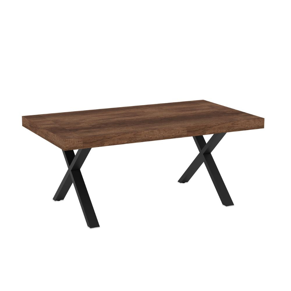 Ausziehbarer Esstisch mit Tischplatte aus Walnuss-MDF und schwarzen Beinen 180x100x76H England
