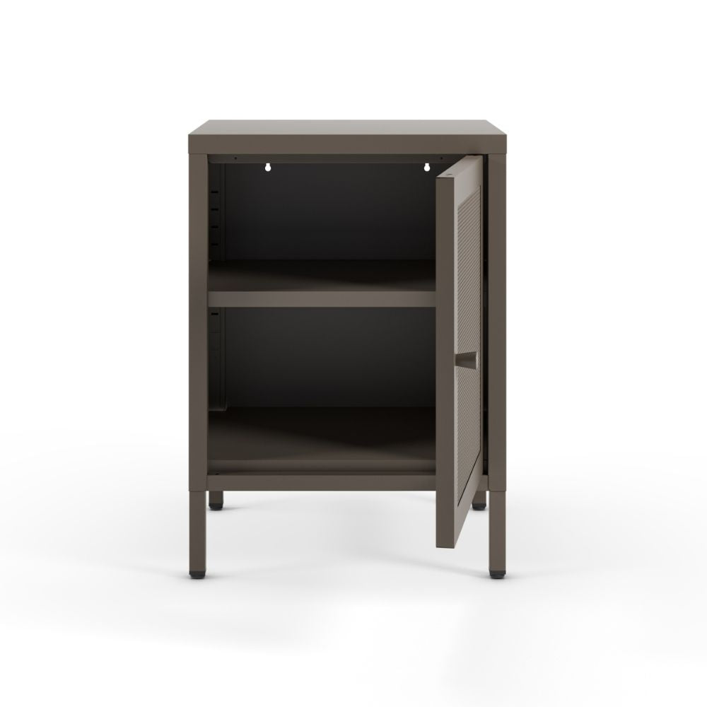 Comodino in metallo mocha con anta reticolata 40x35x60H Fayna