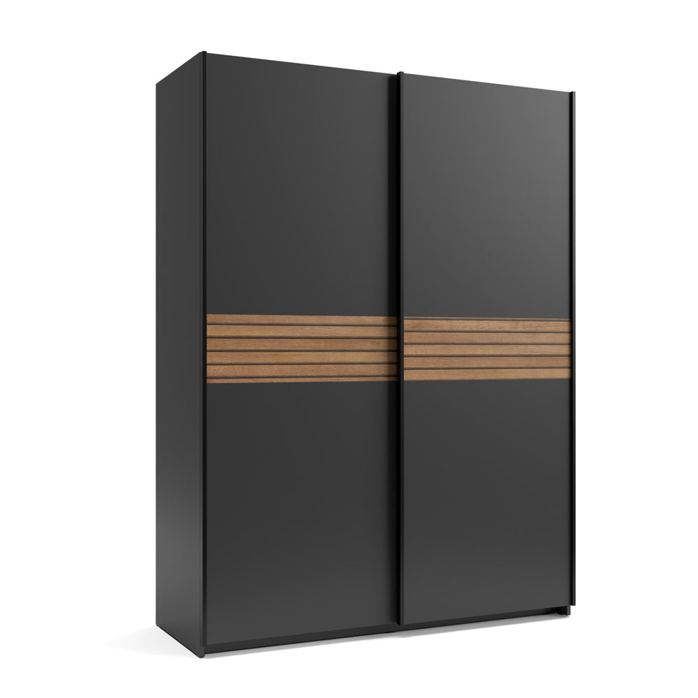 Armadio due ante scorrevoli colore antracite e inserti rovere 150x58,1x204,5H Metropol