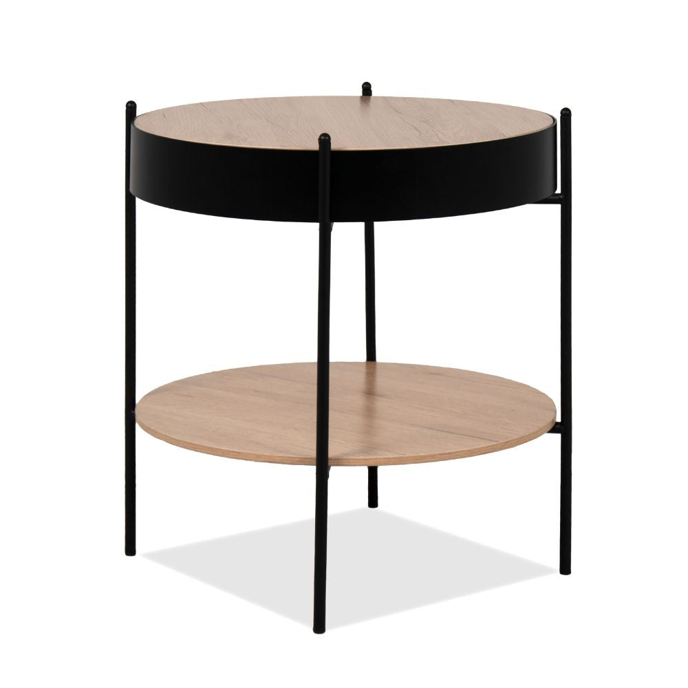 Tavolino tondo multifunzionale con vano contenitore artisan rovere e nero Ø 49,5 cm Trelleborg88B