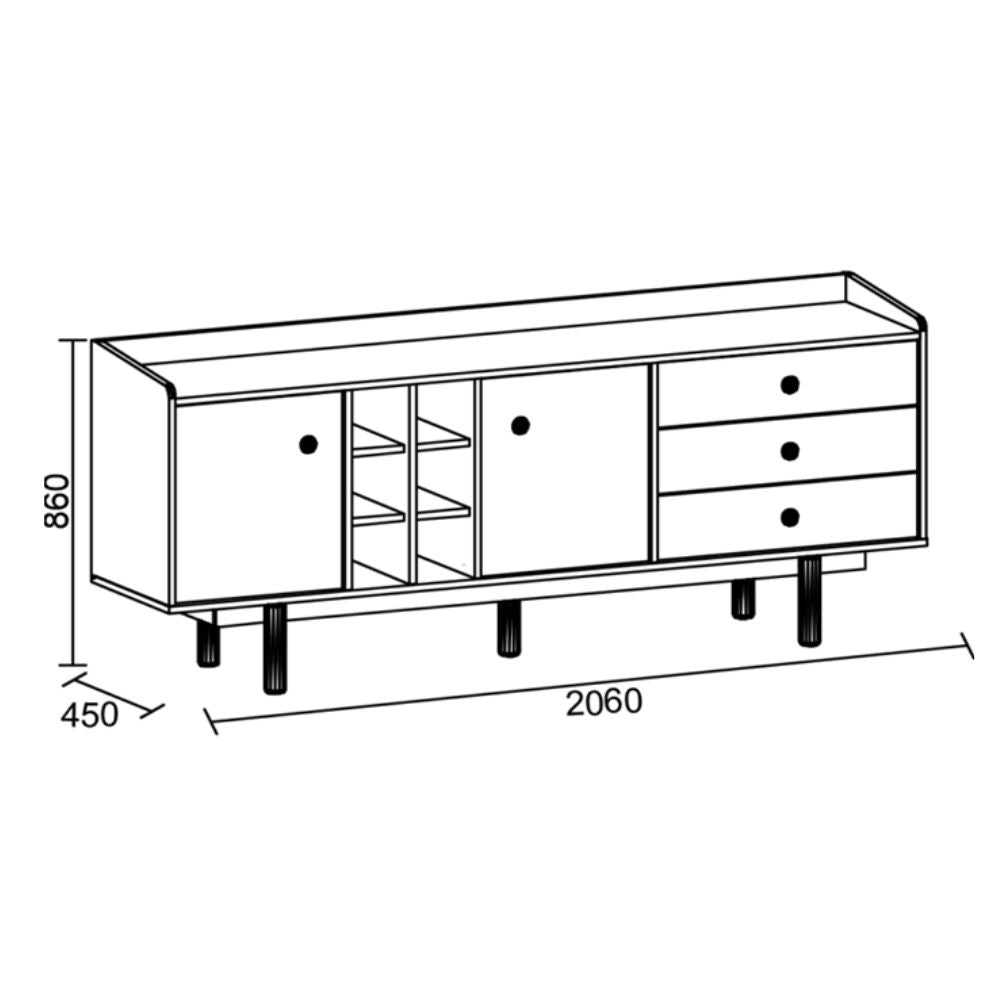 Madia 2 ante effetto vimini con cassetti e vani a giorno finitura rovere miele 206x86H cm - Natura