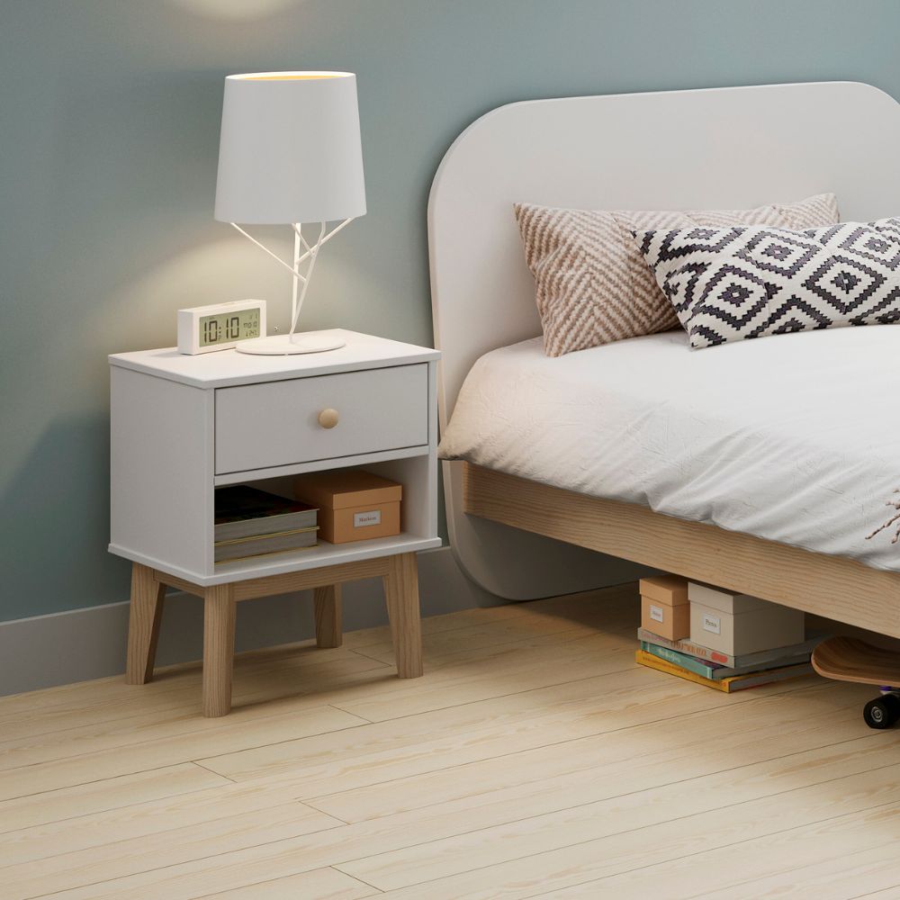 Chevet en bois massif avec tiroir blanc 40x35x53H cm – Reston