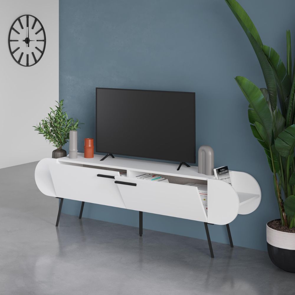 Mobile porta tv due ante a ribalta e ripiani laterali colore bianco 195 cm Capsule