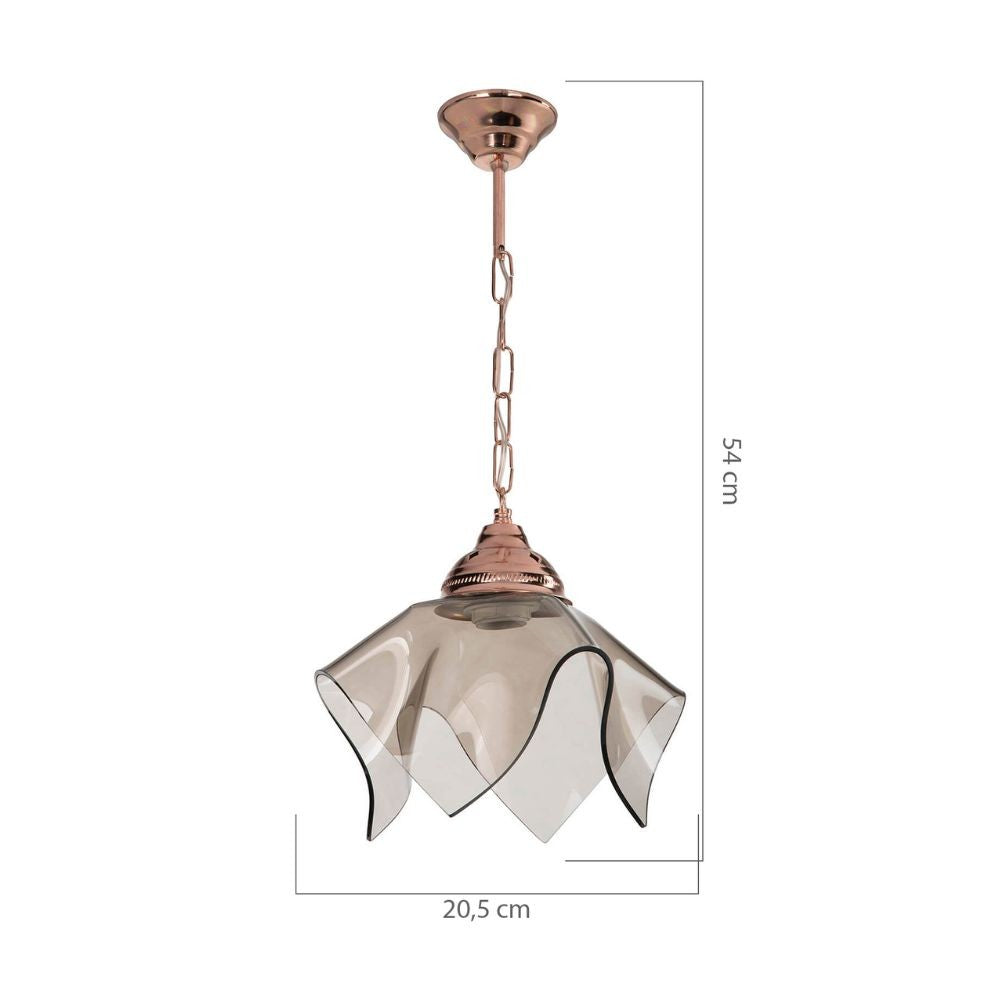 Suspension 54h en cuivre et verre fumé Volga