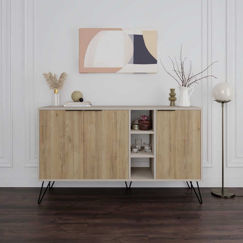 Madia 3 ante 142x35,5x83h colore sandstone e rovere Clara