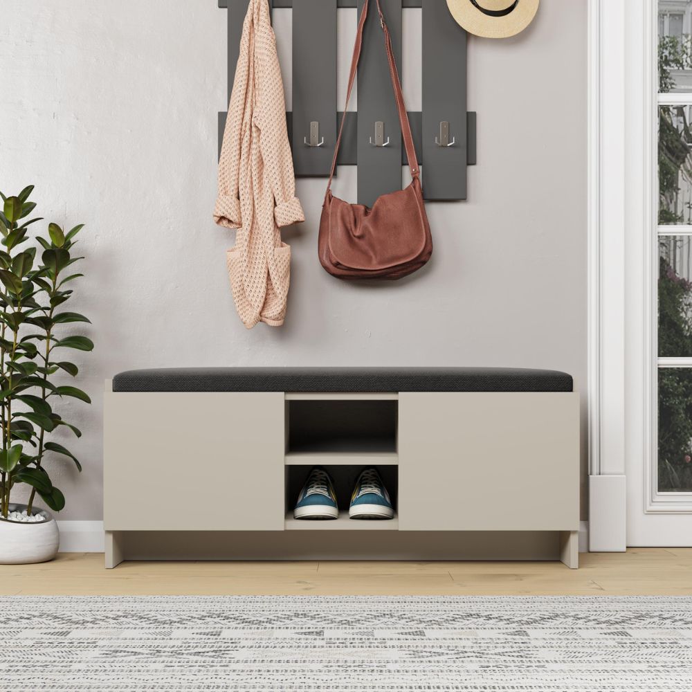 Panca scarpiera con cuscino e 2 ante colore sandstone Zulla