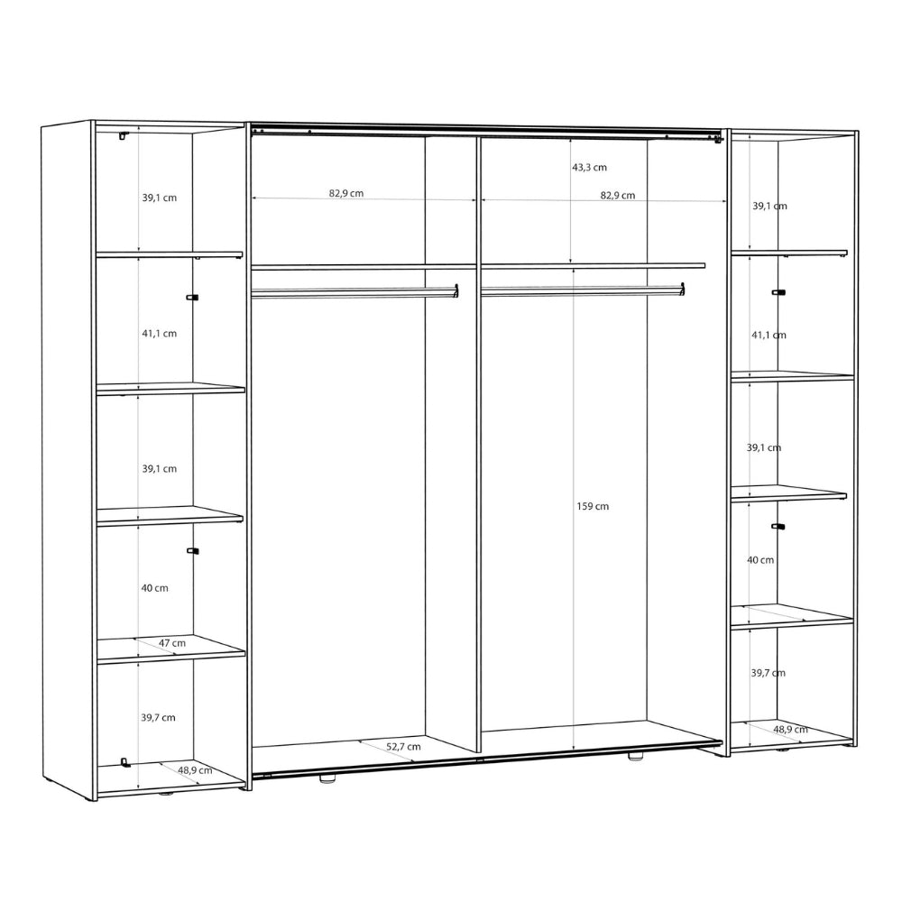 Armadio 2 ante scorrevoli e 2 battenti cashmere 270x61x210 Callia
