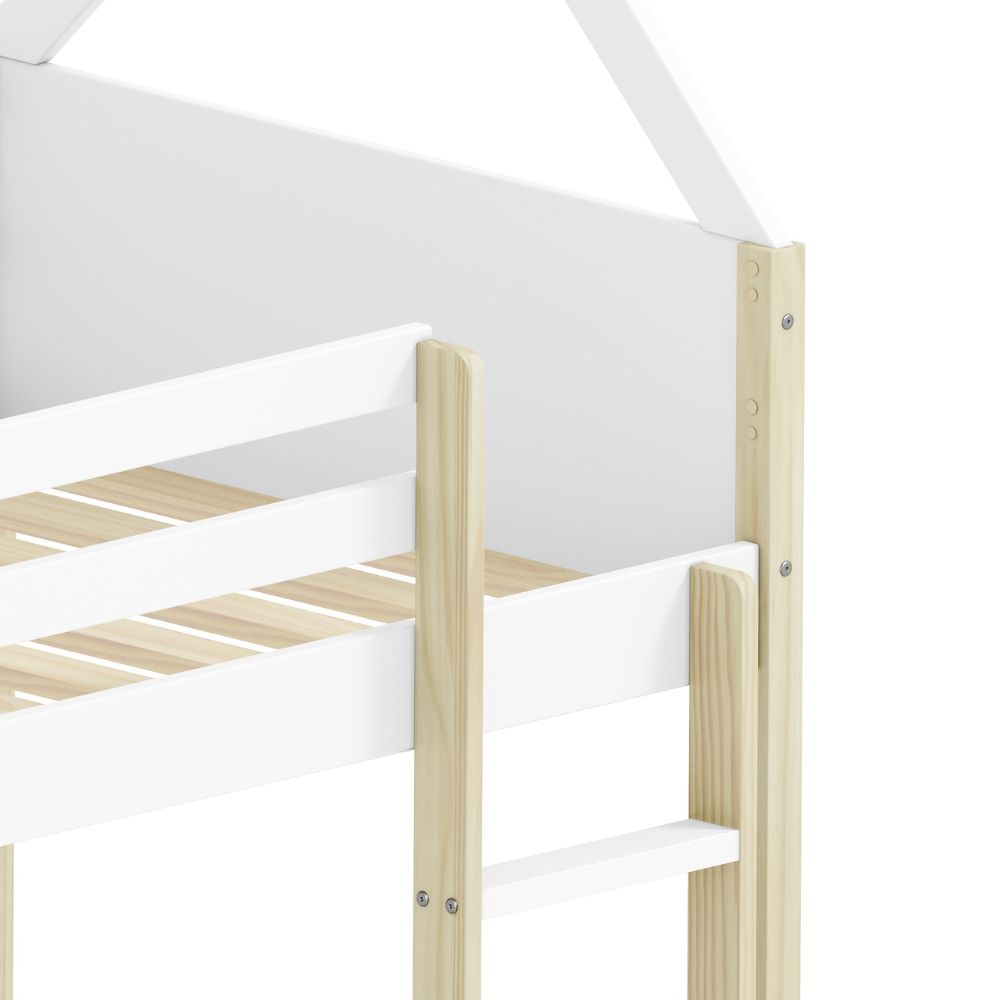 Letto a castello a forma di casetta in legno colore bianco - Monteido