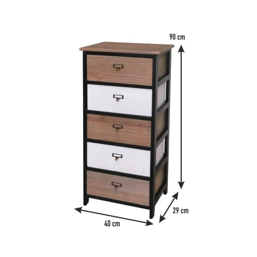 Cassettiera 40x90h in legno con 5 cassetti colore bianco e nero - Industry