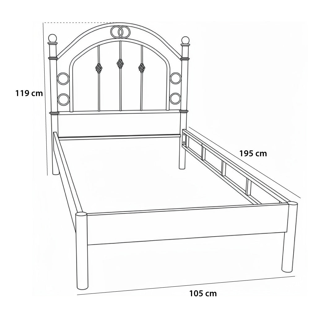 Letto singolo in ferro battuto bianco anticato 90x195 cm Luxor