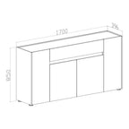 Anrichte mit 4 Türen und 1 Schublade, grau und Eiche, 170x85H cm - Solke