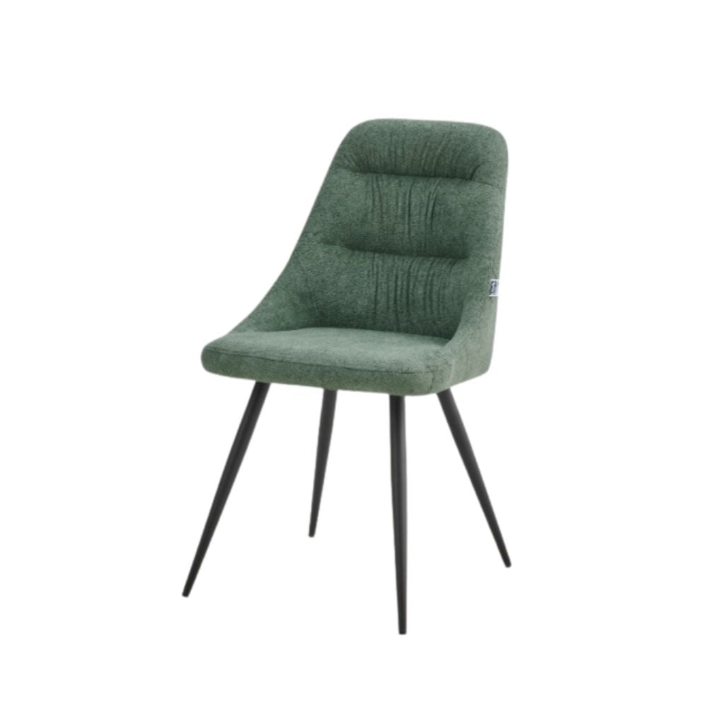 Ensemble de 2 chaises rembourrées en tissu vert avec piètement en métal noir - Cascade