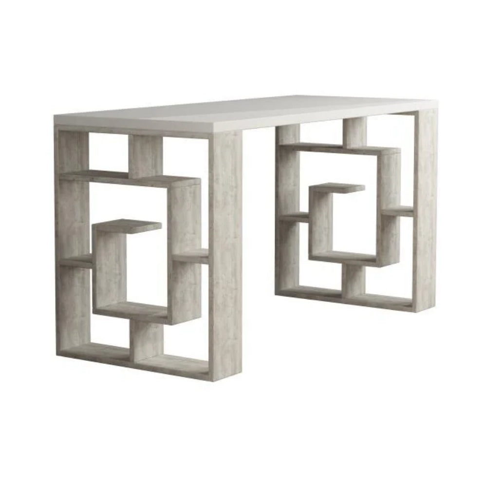 Schreibtisch weiß mit Vintage-Labyrinthbeinen weiß 140x60 cm - Labirent