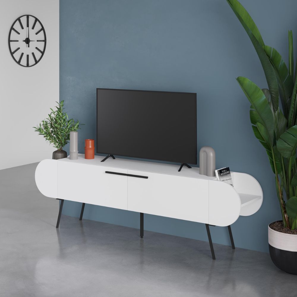Mobile porta tv due ante a ribalta e ripiani laterali colore bianco 195 cm Capsule