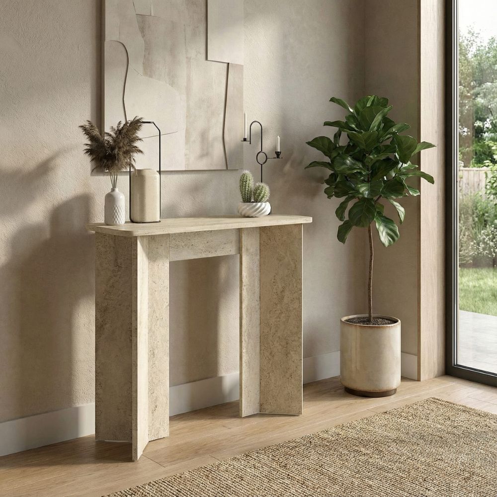 Consolle ingresso travertino con gambe geometriche Mara