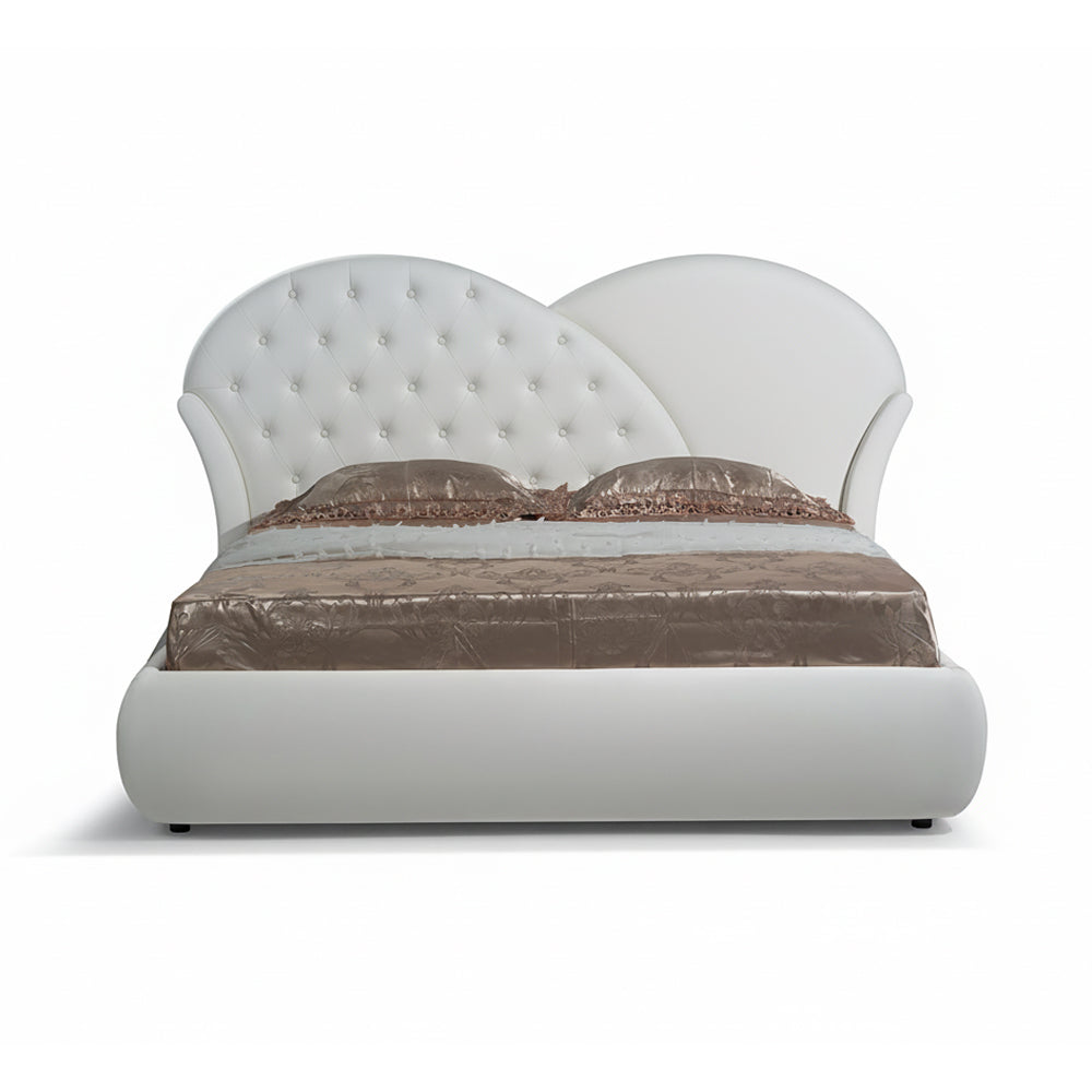 Letto matrimoniale con contenitore colore bianco e bottoni effetto cristallo - Marubi