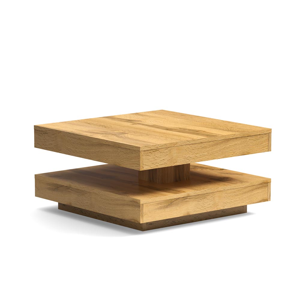 Tavolino da salotto con doppio piano quadrato girevole in rovere wotan 67x67 cm Monolith