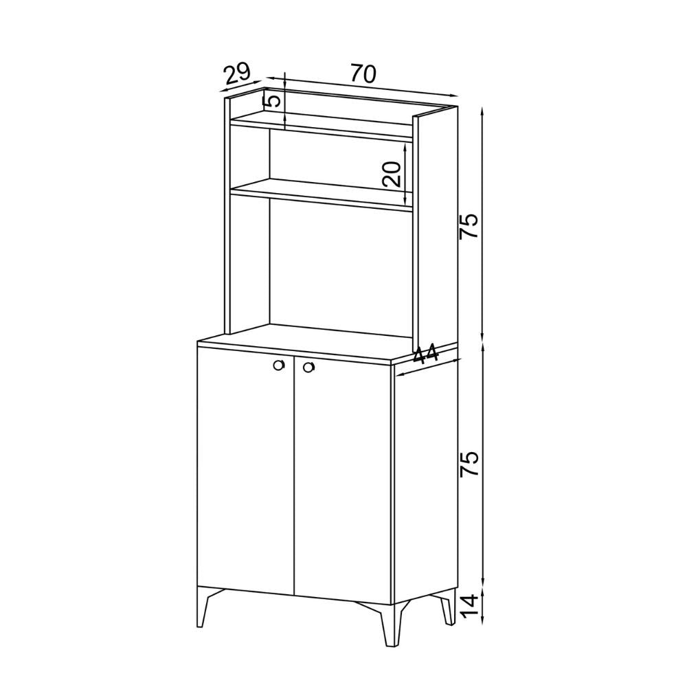 Credenza 70x164h cm con 2 ante e vani a giorno colore rovere - Zanne