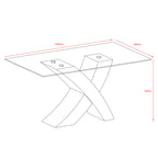 Tavolo fisso con piano in vetro e gambe incrociate effetto legno nero 150x90x76H Duncan