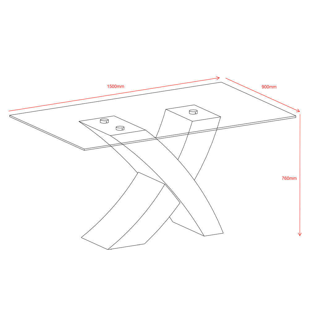 Tavolo fisso con piano in vetro e gambe incrociate effetto legno nero 150x90x76H Duncan