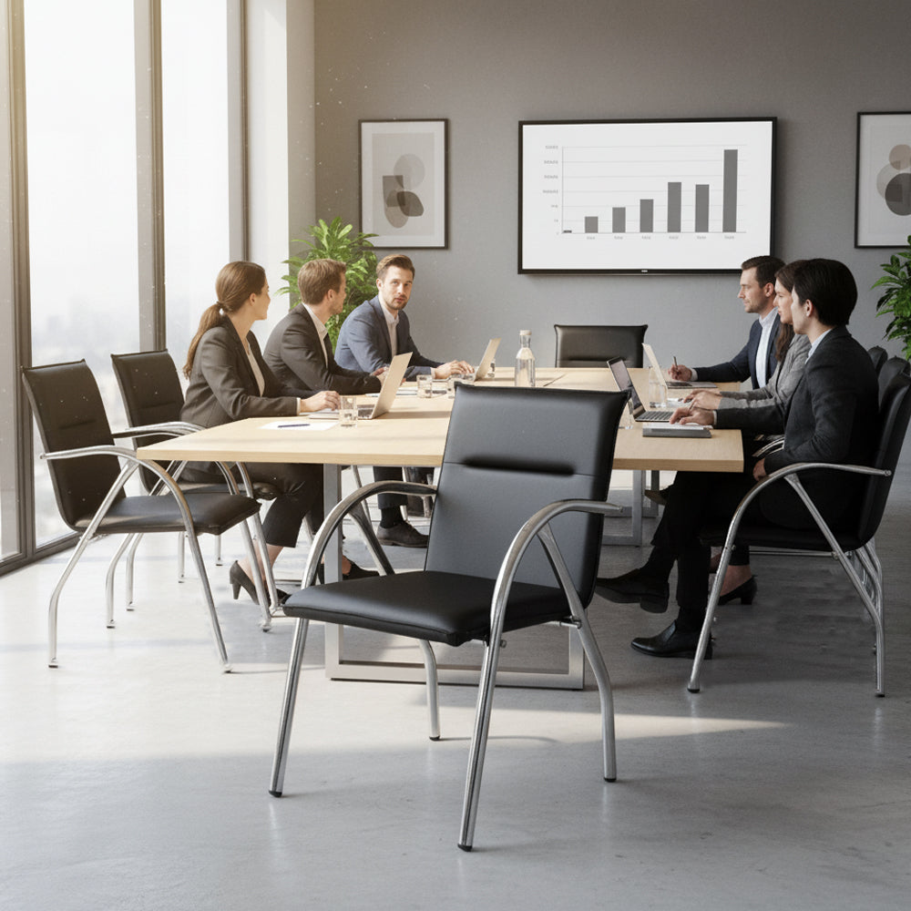 Sedia ufficio in ecopelle nera con base cromata Karisma