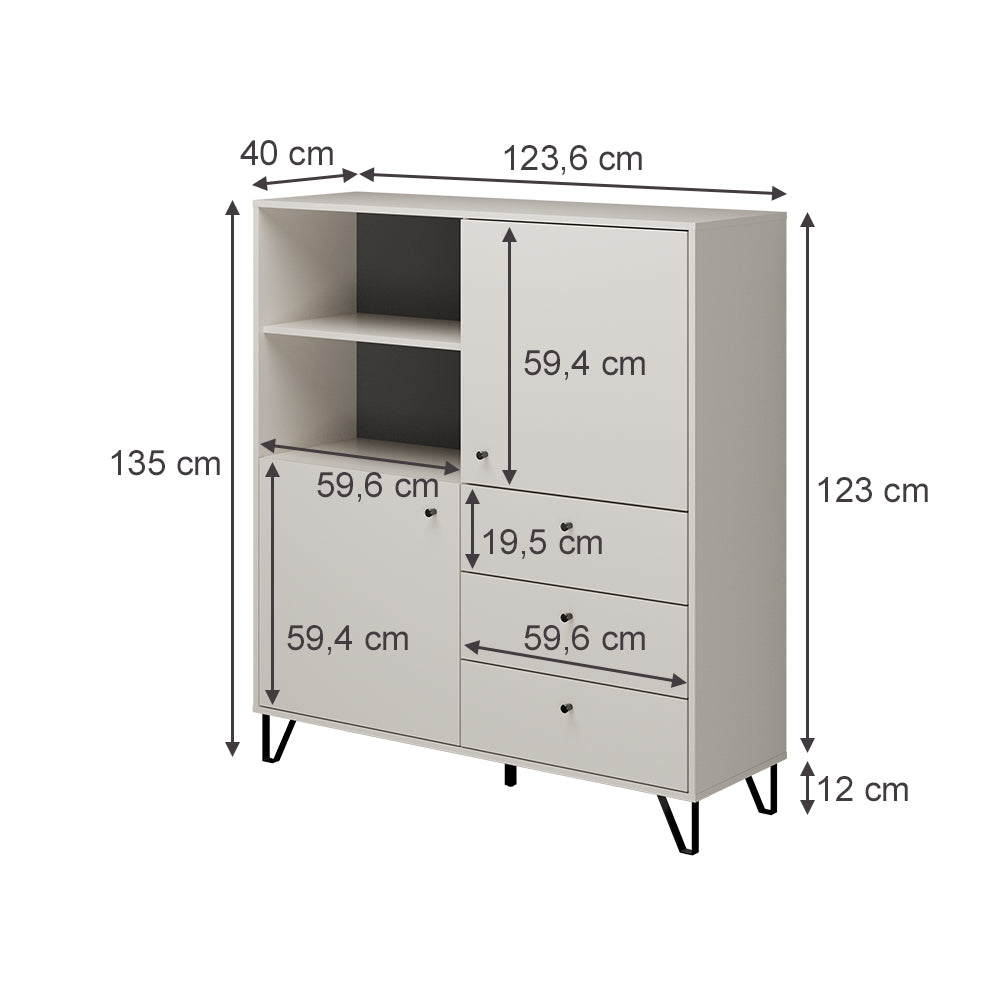 Credenza con ante cassetti e vano a giorno colore verde 123,6x135H cm - Aldix