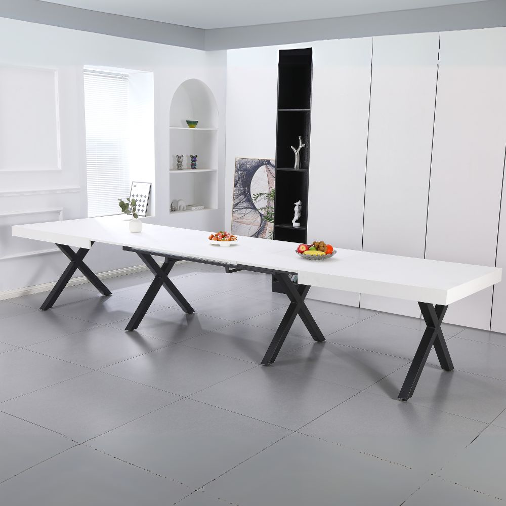 Tavolo allungabile con piano colore bianco opaco e gambe metallo nero 200x100x74H cm - Evaste