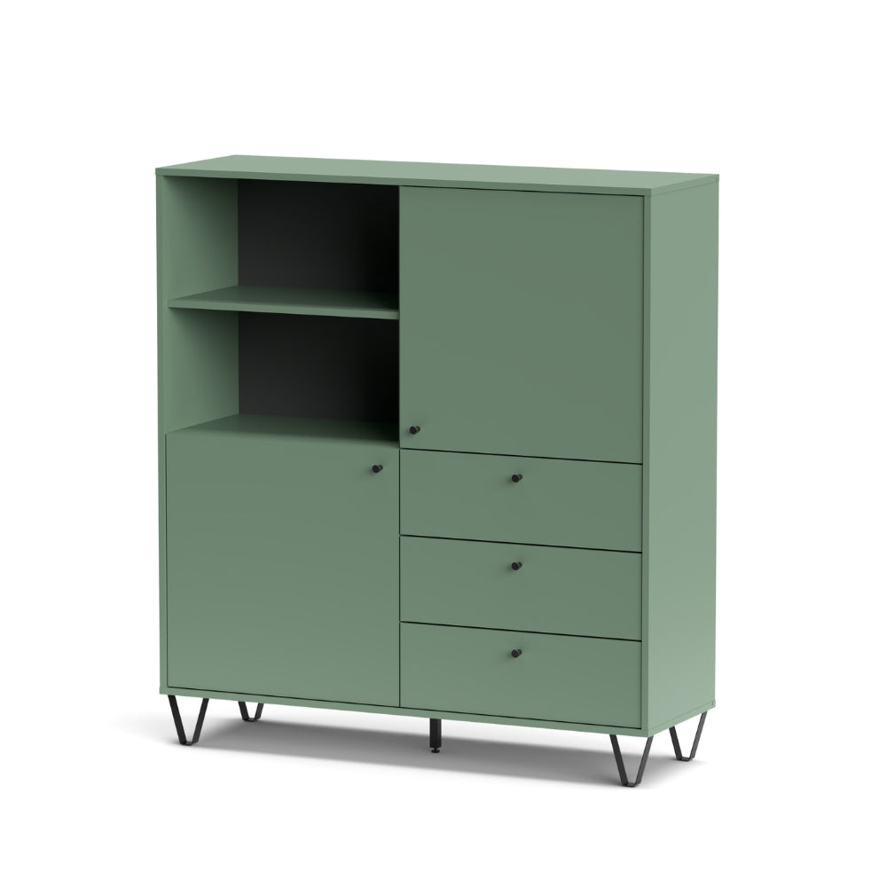 Credenza con ante cassetti e vano a giorno colore verde 123,6x135H cm - Aldix