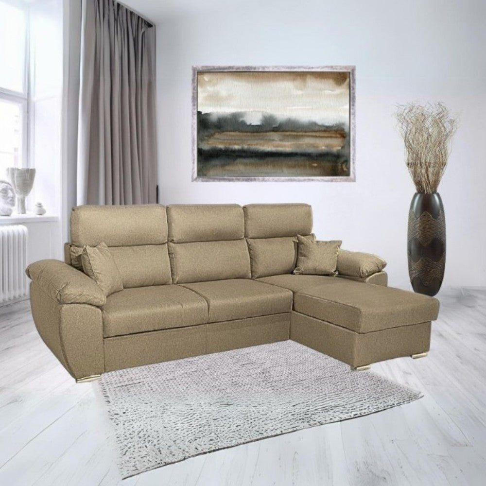 Canapé d'angle réversible avec coffre couleur cappuccino ComoII tissu giulia9703