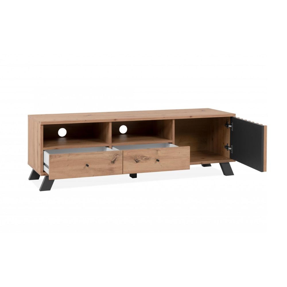 Mobile porta TV 138x44h con 2 cassetti e anta con vani a giorno colore rovere e antracite - Medan56A