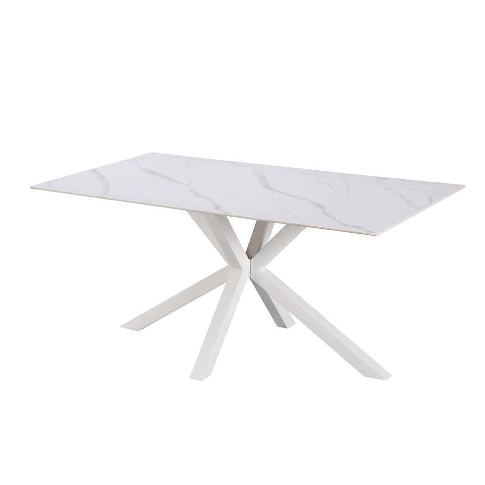 Tavolo da pranzo 160×90 cm in ceramica effetto marmo bianco con gambe bianche Hunter