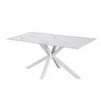 Tavolo da pranzo 160×90 cm in ceramica effetto marmo bianco con gambe bianche Hunter