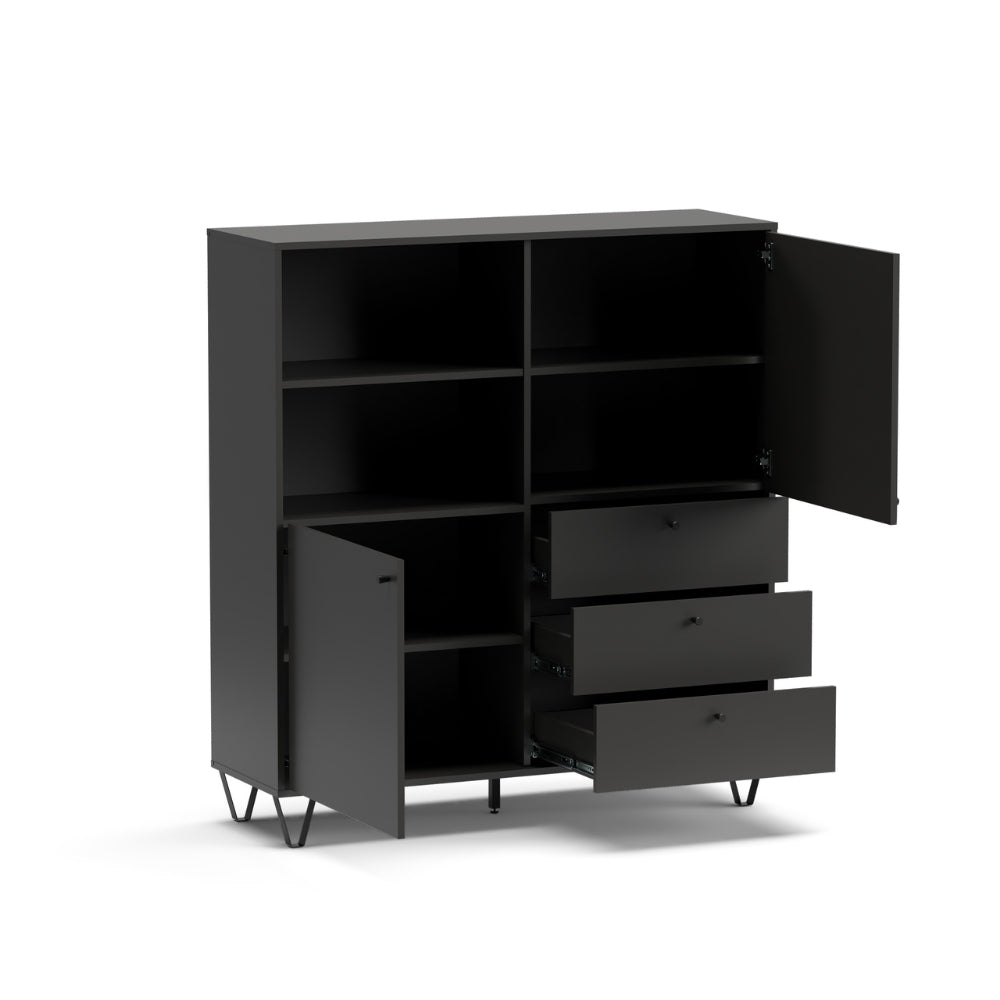 Credenza con ante cassetti e vano a giorno colore antracite 123,6x135H cm - Aldix