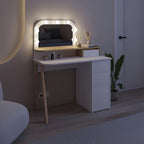 Toeletta da trucco bianco e rovere con specchio e luci LED 105x51.5x131H Avien