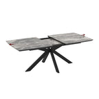 Ausziehbarer Tisch, Tischplatte mit schwarzer Arabesken-Marmoroptik und schwarzem Untergestell 180/240x100x76H Verano