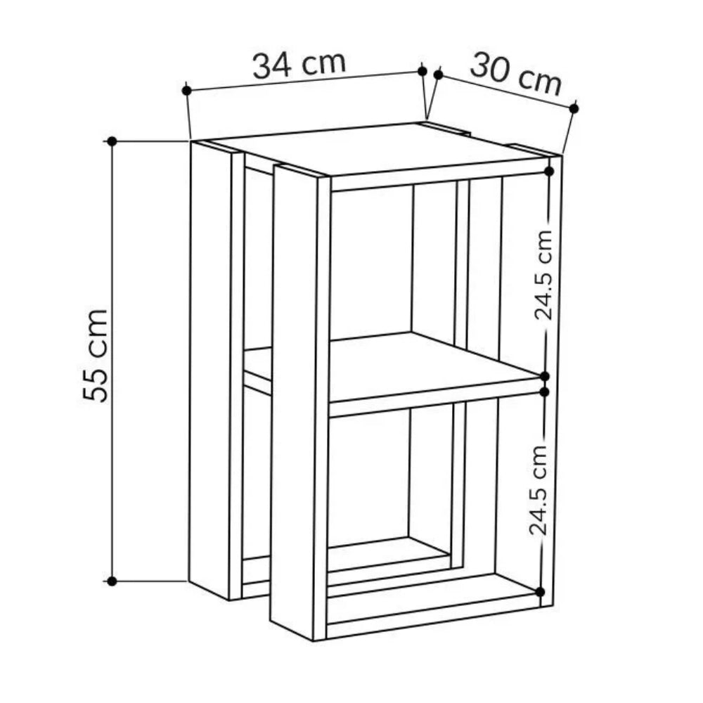 Comodino due ripiani 34x30x55h colore bianco Lonie