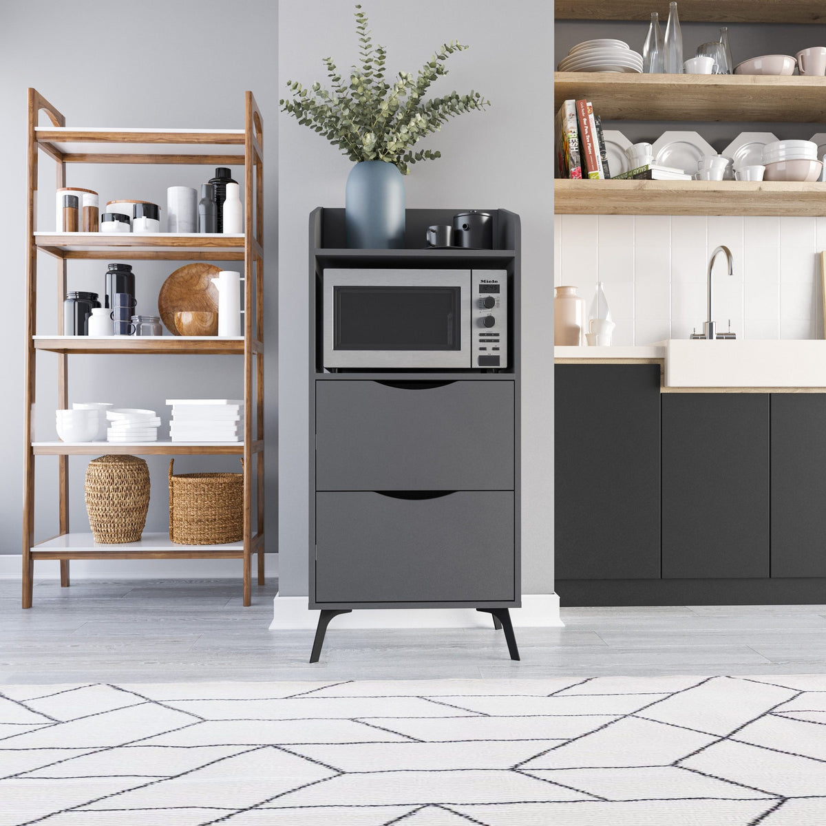 Meuble multi-usage avec tiroirs 60x136H cm coloris anthracite - Gorki