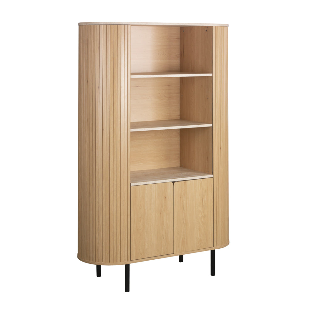 Credenza colore rovere oak e ripiani effetto travertino e laterali listellati 100 cm Fabia53A