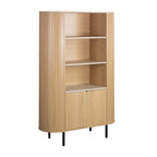 Credenza colore rovere oak e ripiani effetto travertino e laterali listellati 100 cm Fabia53A