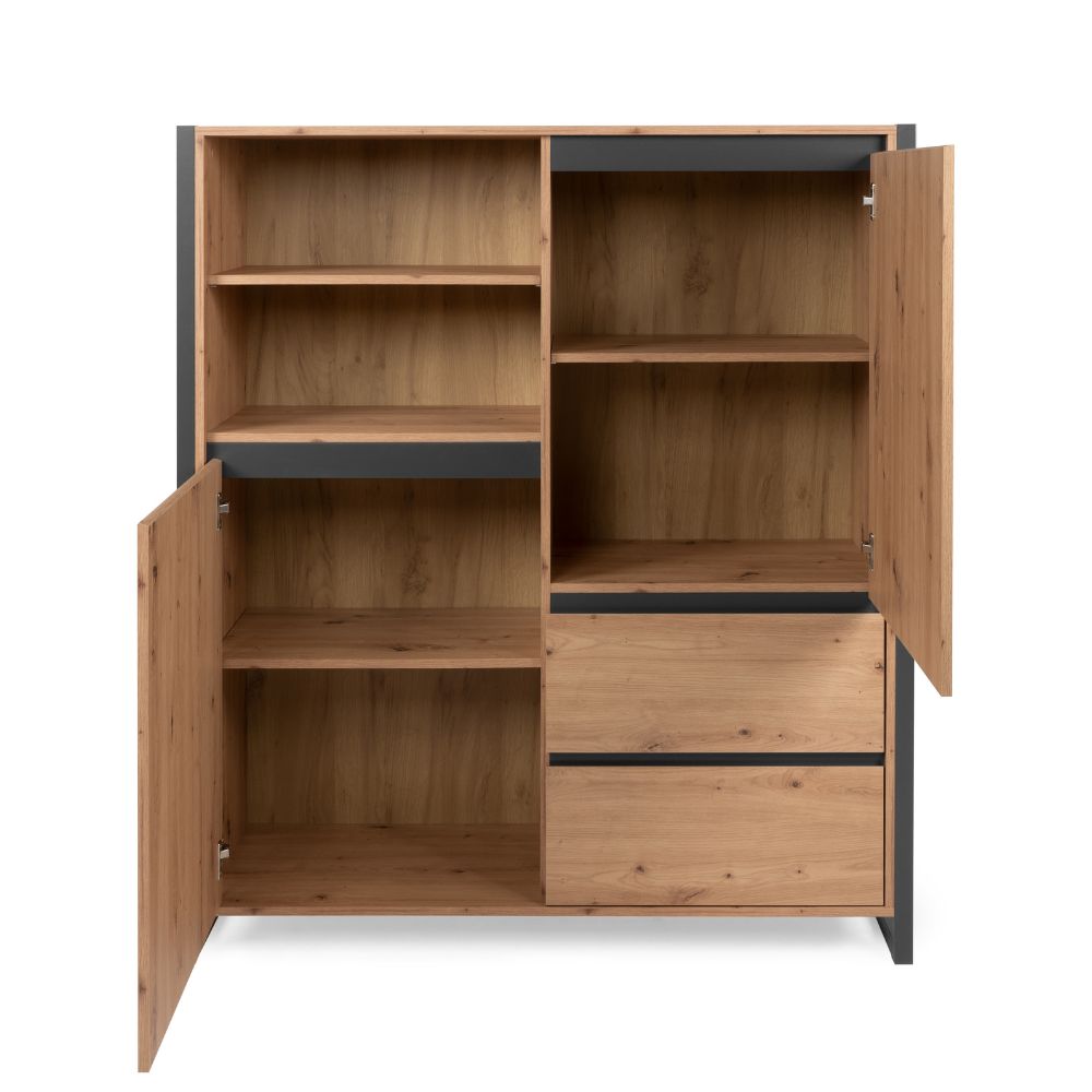 Bahut 120x140h cm avec portes et tiroirs couleur chêne et anthracite - Denver 51