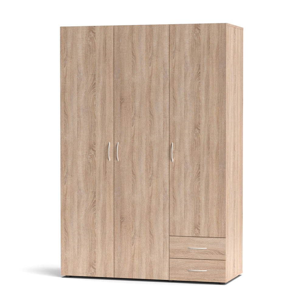 Armadio 120x177h cm in legno con tre ante e due cassetti colore rovere sonoma - Seba