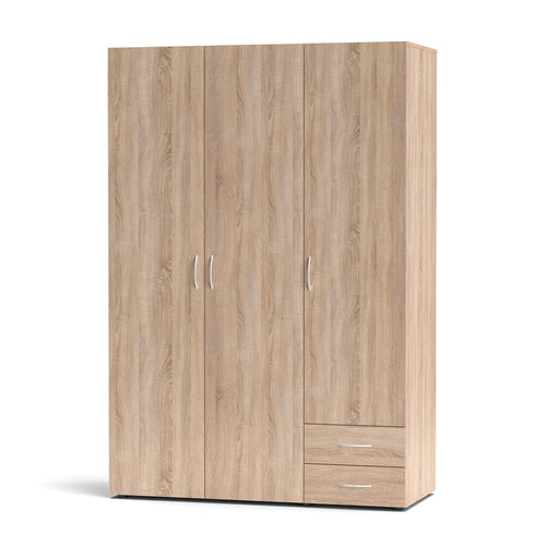 Armadio 120x177h cm in legno con tre ante e due cassetti colore rovere sonoma - Seba