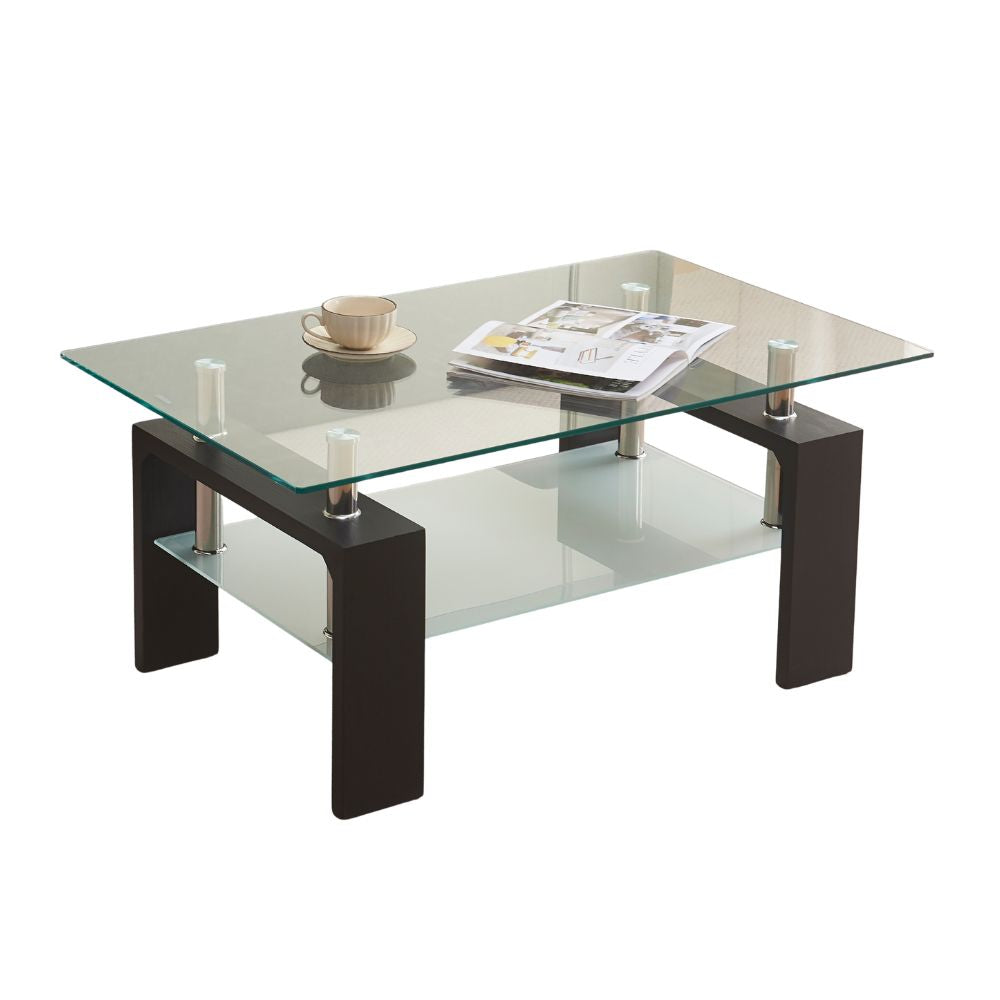 Tavolino nero con due ripiani in vetro 110x60x45H Titania