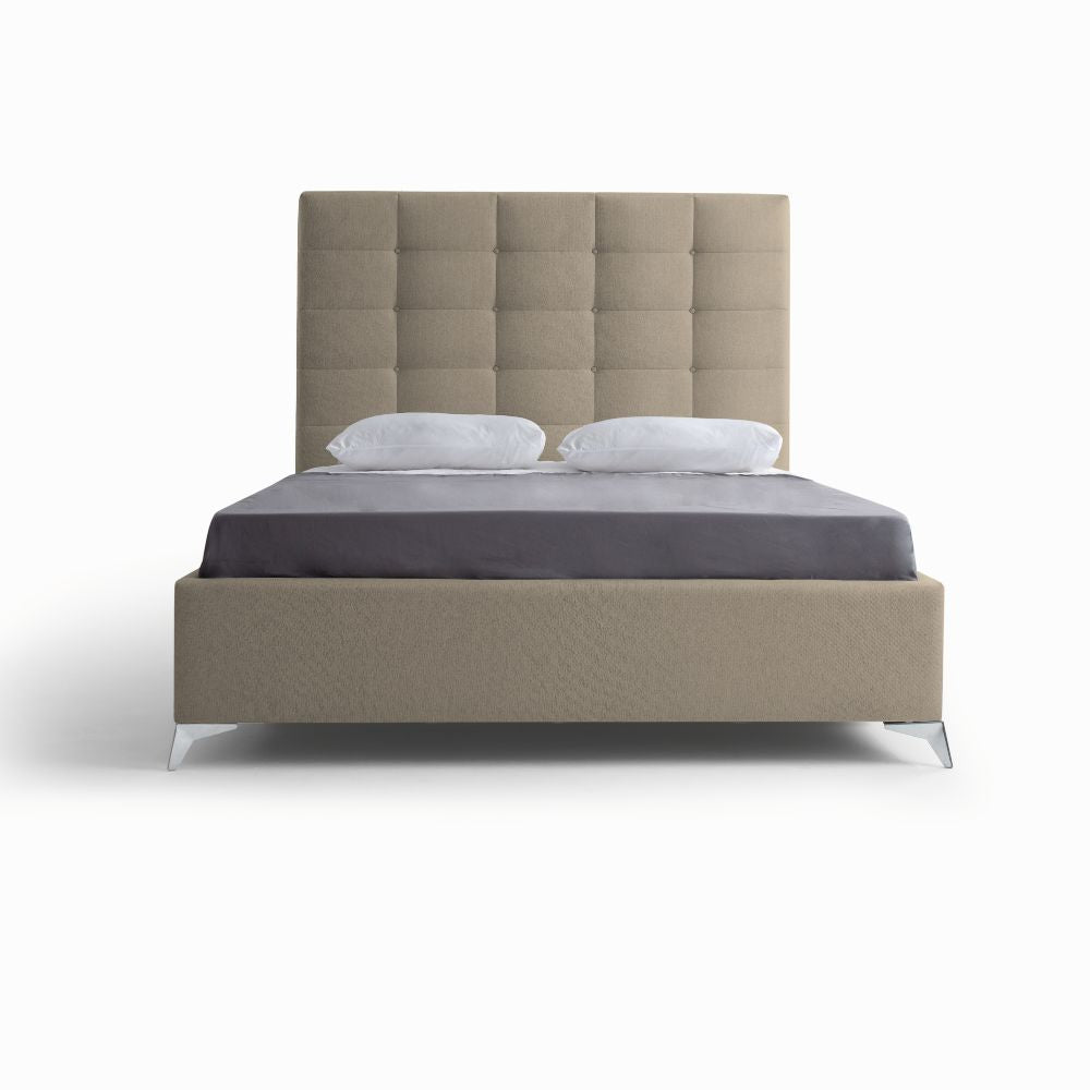 Letto matrimoniale contenitore con testiera alta in tessuto colore cappuccino - NapoliGrande