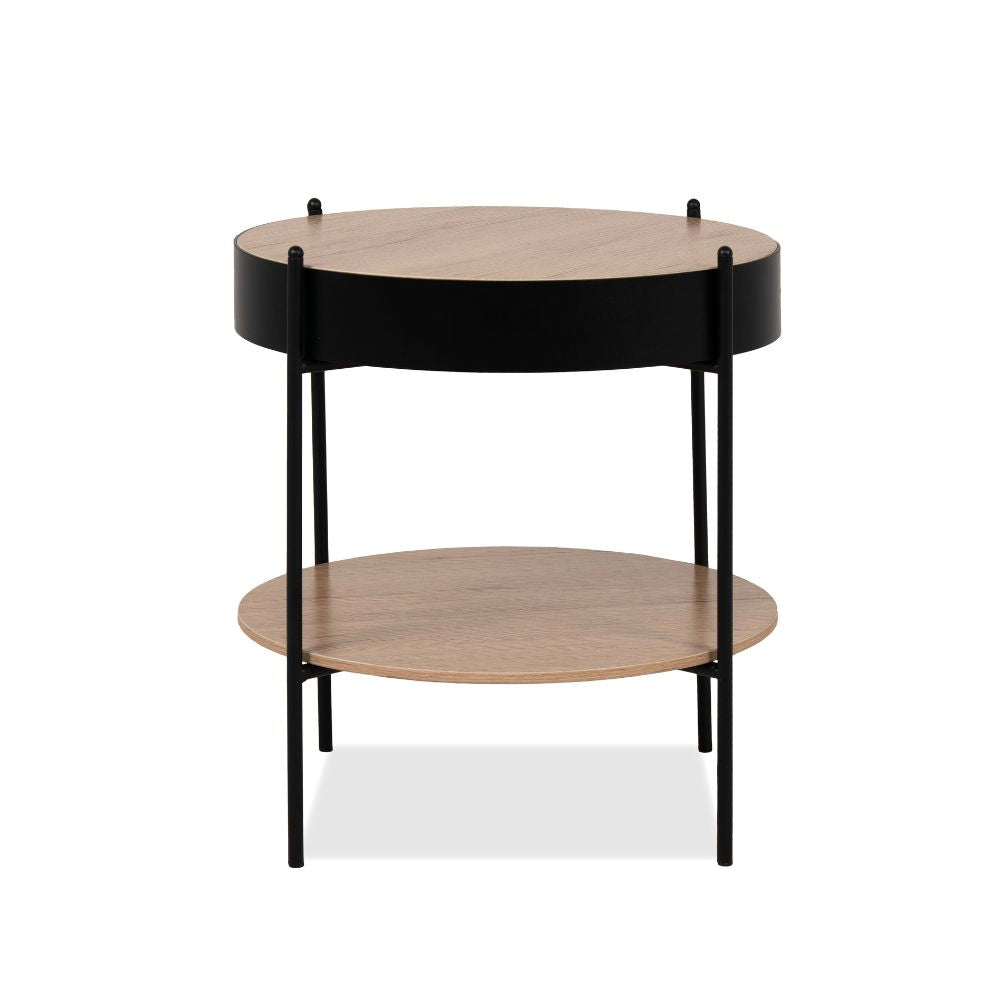 Tavolino tondo multifunzionale con vano contenitore artisan rovere e nero Ø 49,5 cm Trelleborg88B